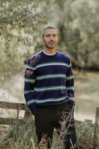 Crew Neck Stripe Pullover in Inky Blue Combo BL6503