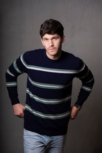 Crew Neck Stripe Pullover in Inky Blue Combo BL6503