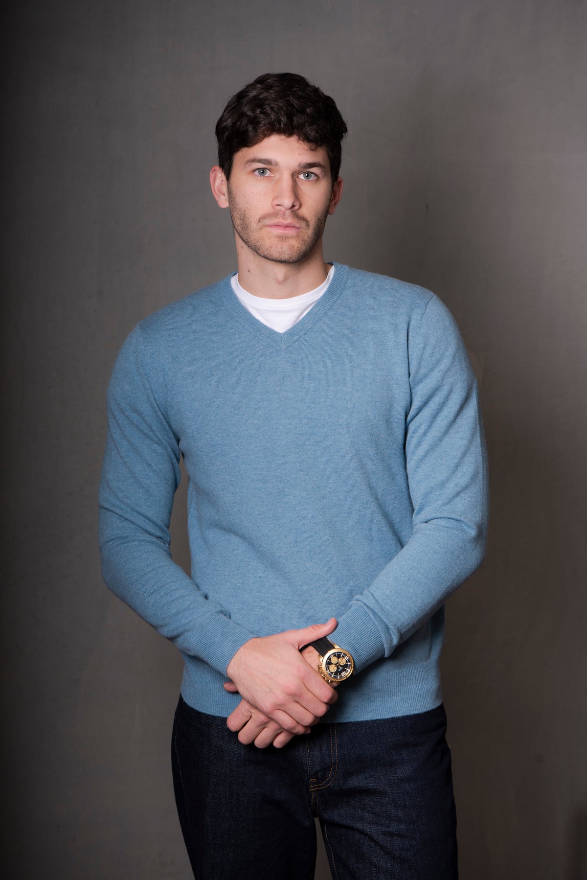 Bridge & Lord Vee Neck Pullover in Steel Blue BL6512