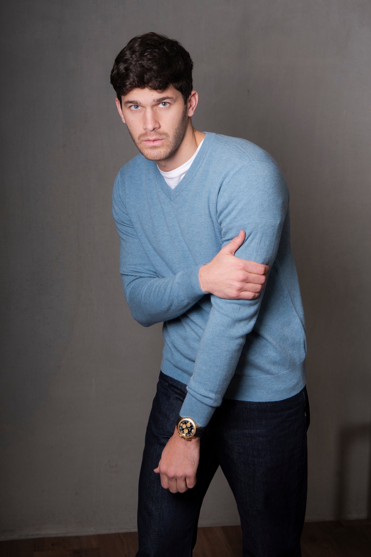 Bridge & Lord Vee Neck Pullover in Steel Blue BL6512