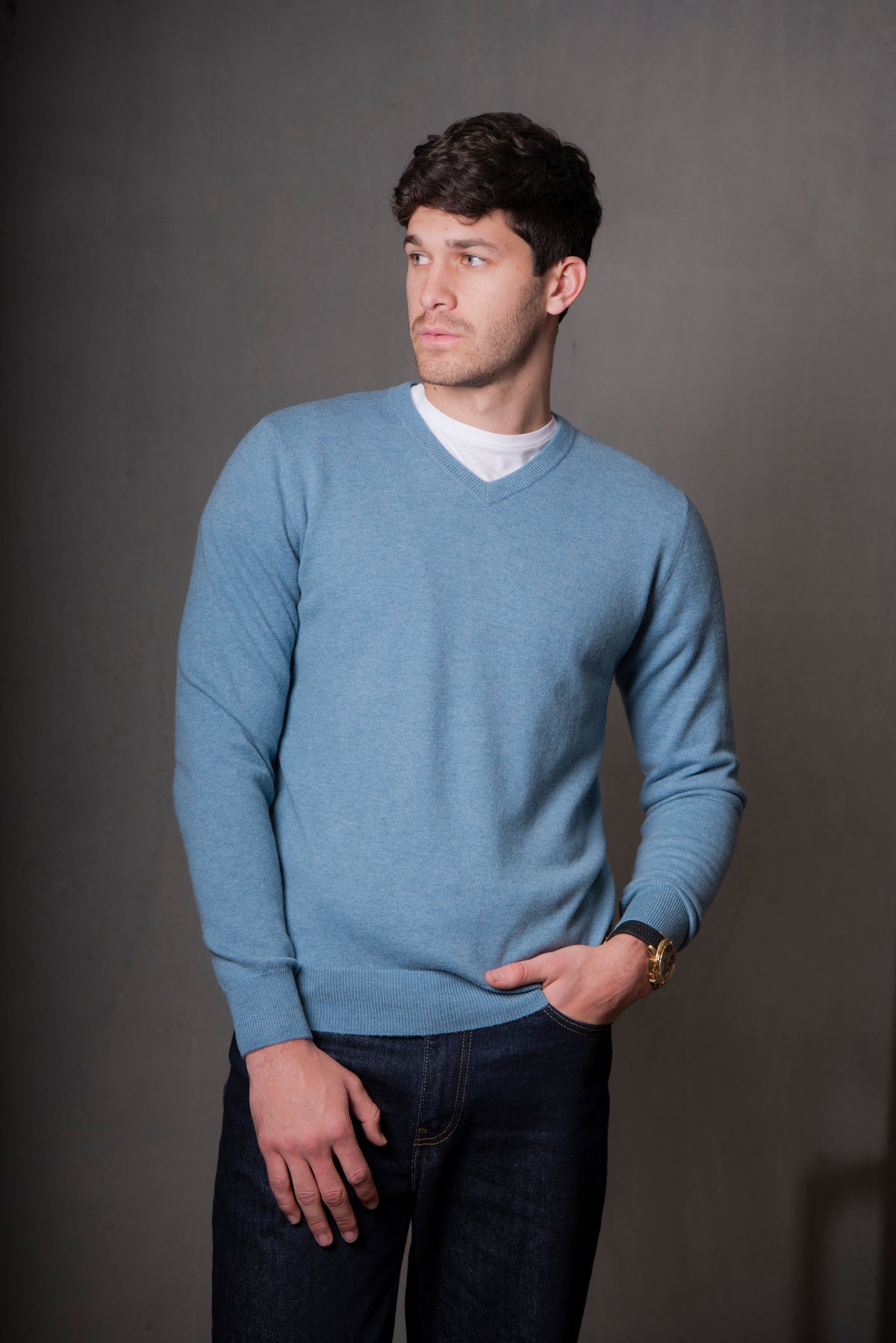 Bridge & Lord Vee Neck Pullover in Steel Blue BL6512