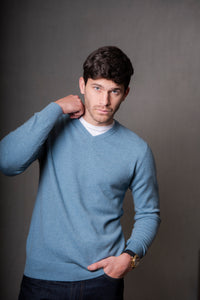 Bridge & Lord Vee Neck Pullover in Steel Blue BL6512