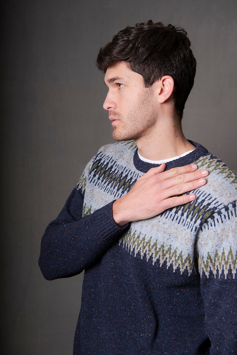 Crew Neck Fair Isle Pullover in Marco Combo BL6515A