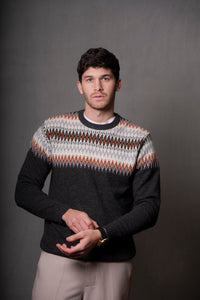 Crew Neck Fair Isle Pullover in Graphite Combo BL6515