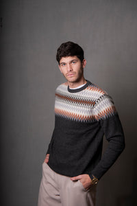 Crew Neck Fair Isle Pullover in Graphite Combo BL6515