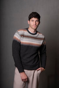 Crew Neck Fair Isle Pullover in Graphite Combo BL6515