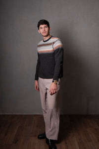 Crew Neck Fair Isle Pullover in Graphite Combo BL6515