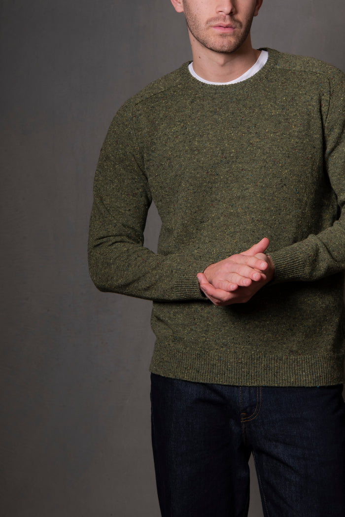 Crew Neck Saddle Shoulder Pullover in Killarney Flecked Yarn BL6517A