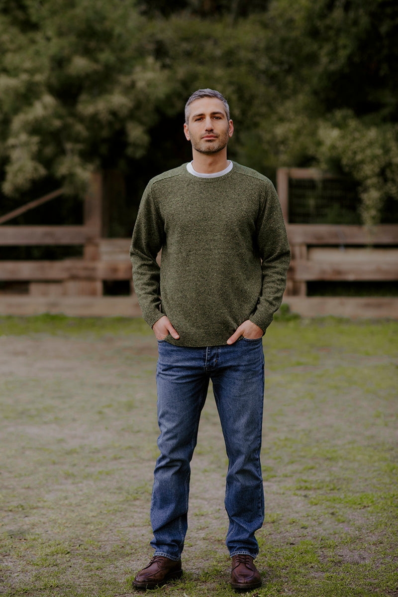 Crew Neck Saddle Shoulder Pullover in Killarney Flecked Yarn BL6517A