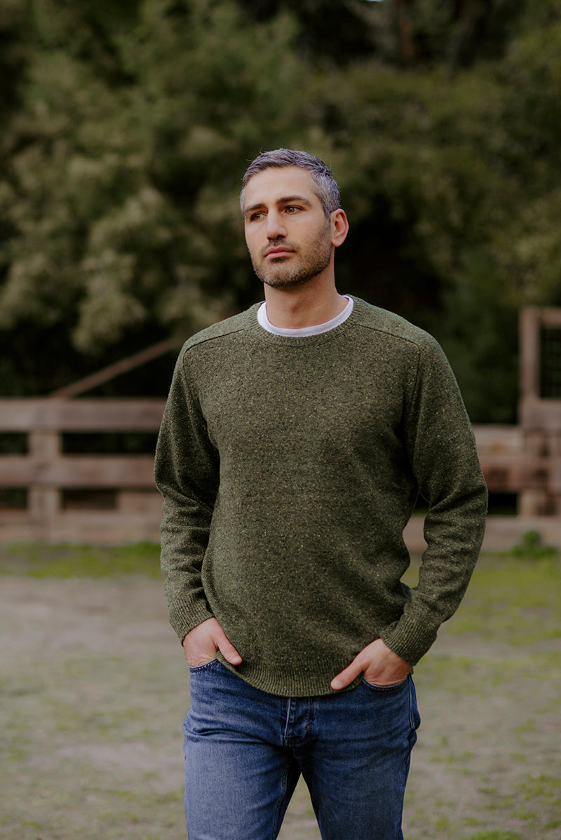 Crew Neck Saddle Shoulder Pullover in Killarney Flecked Yarn BL6517A