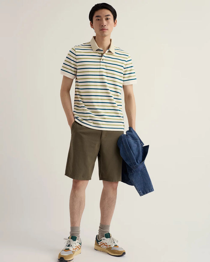 Seasalt Men's Balefire Stripe Polo Duet Breton Grasshopper