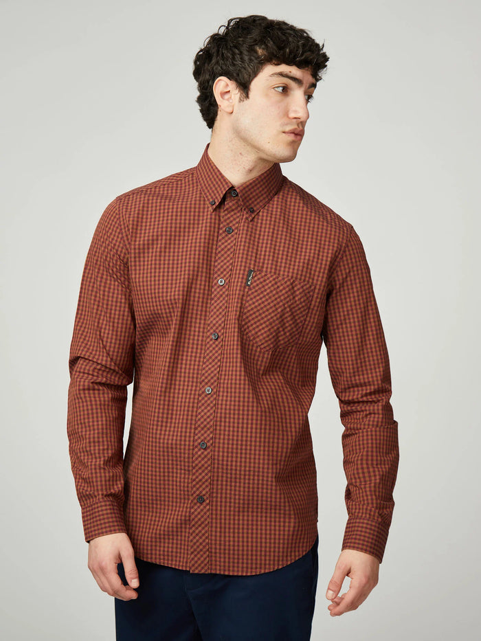 Ben Sherman Signature Gingham Long Sleeve Shirt in Wine