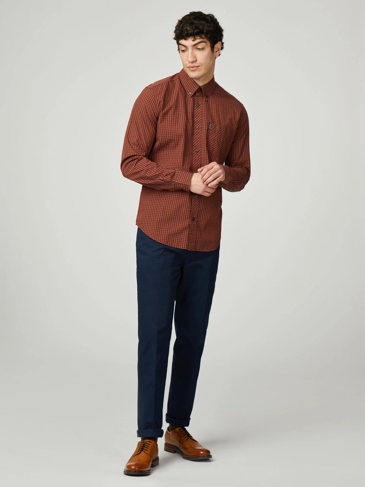 Ben Sherman Signature Gingham Long Sleeve Shirt in Wine