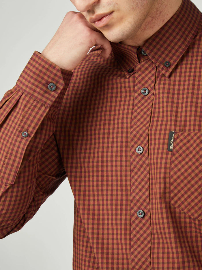 Ben Sherman Signature Gingham Long Sleeve Shirt in Wine