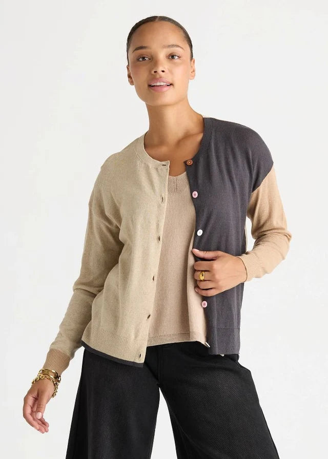 LD + Co Colour Block Cardi in Natural LC 8869