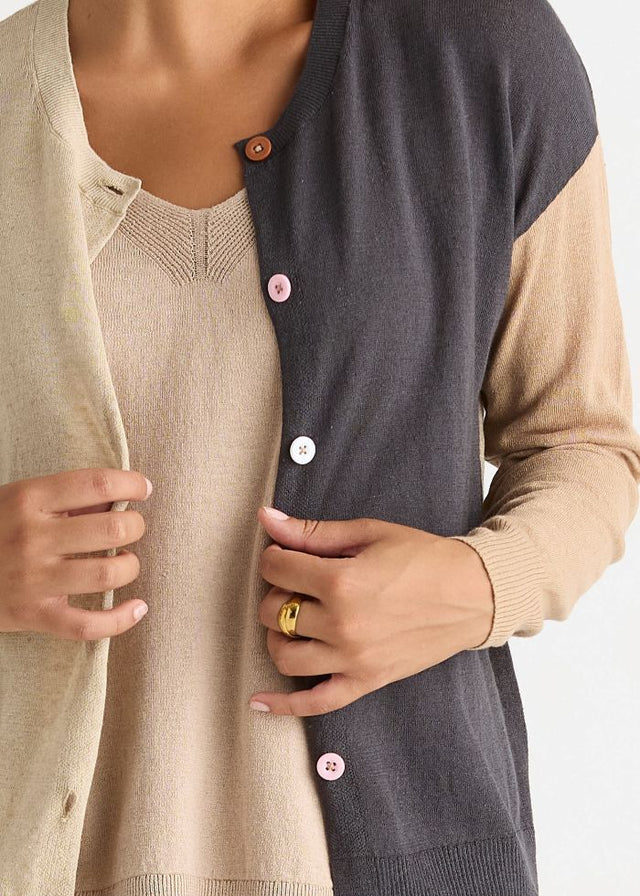LD + Co Colour Block Cardi in Natural LC 8869