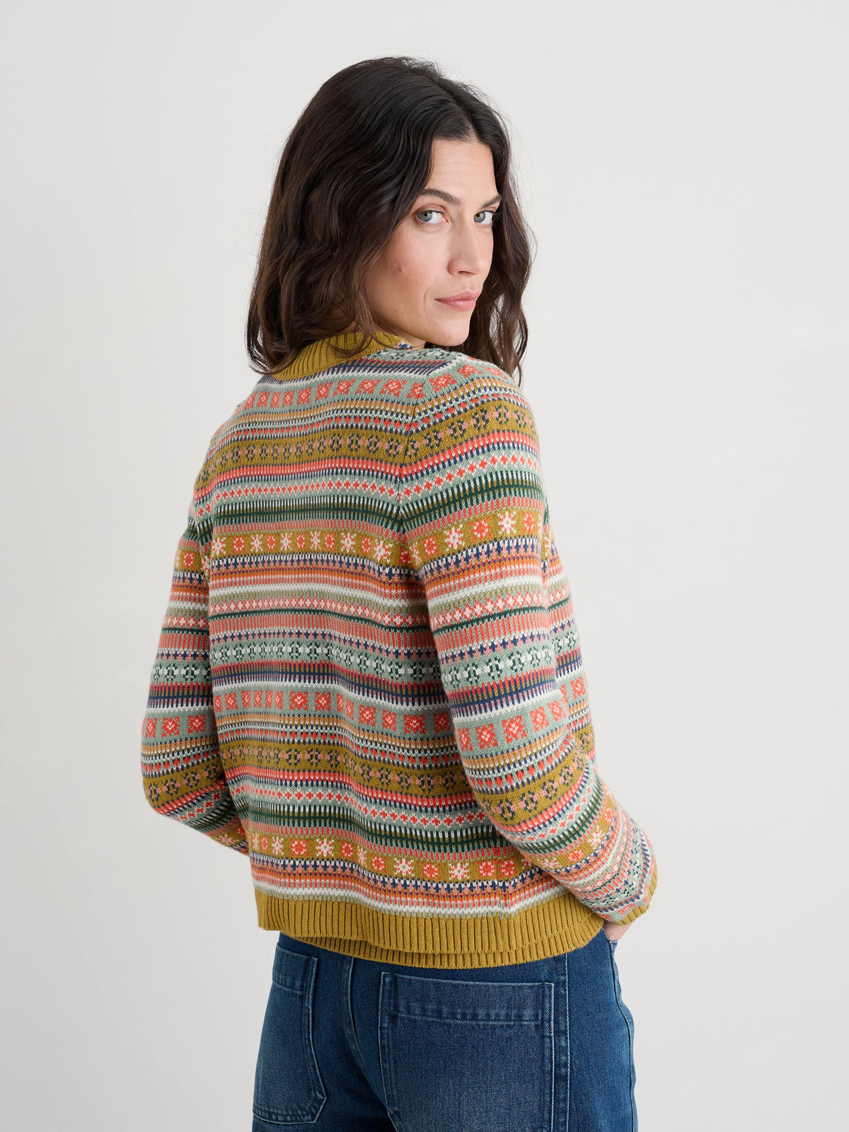 Seasalt Cove Cottage Fair Isle Cardigan in Carved Pear Relief Multi