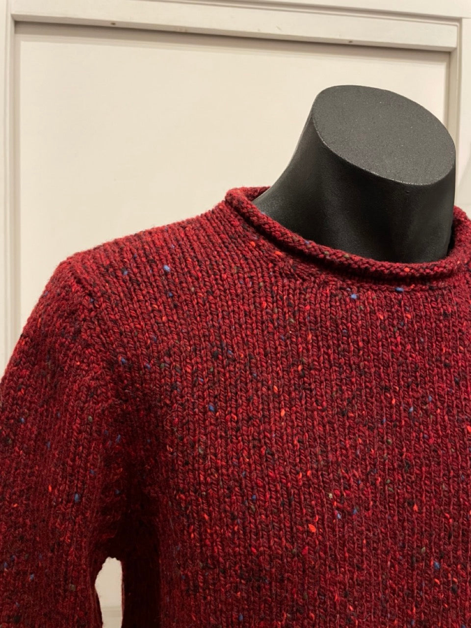 Fisherman out of Ireland Roll Edge Jumper in Cranberry