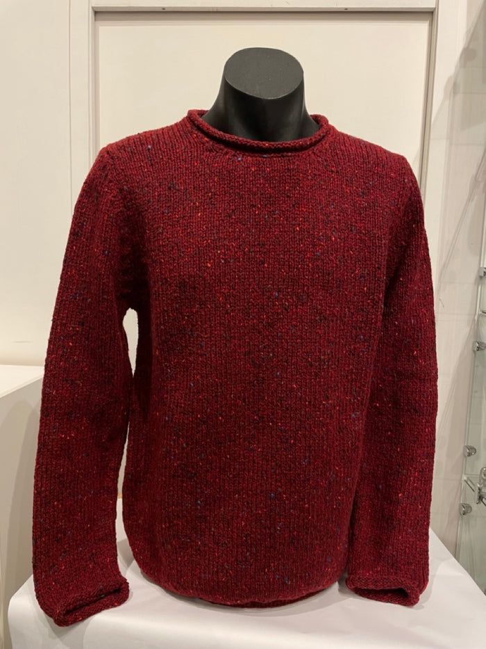 Fisherman out of Ireland Roll Edge Jumper in Cranberry