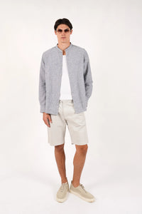 James Harper L/S Grandpa Collar fine stripe Blue Shirt JHS705