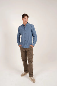 James Harper Oxford Long Sleeve Shirt in Blue Steel