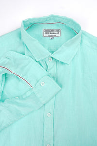 James Harper Pure Linen LS Shirt in Mint JHS725