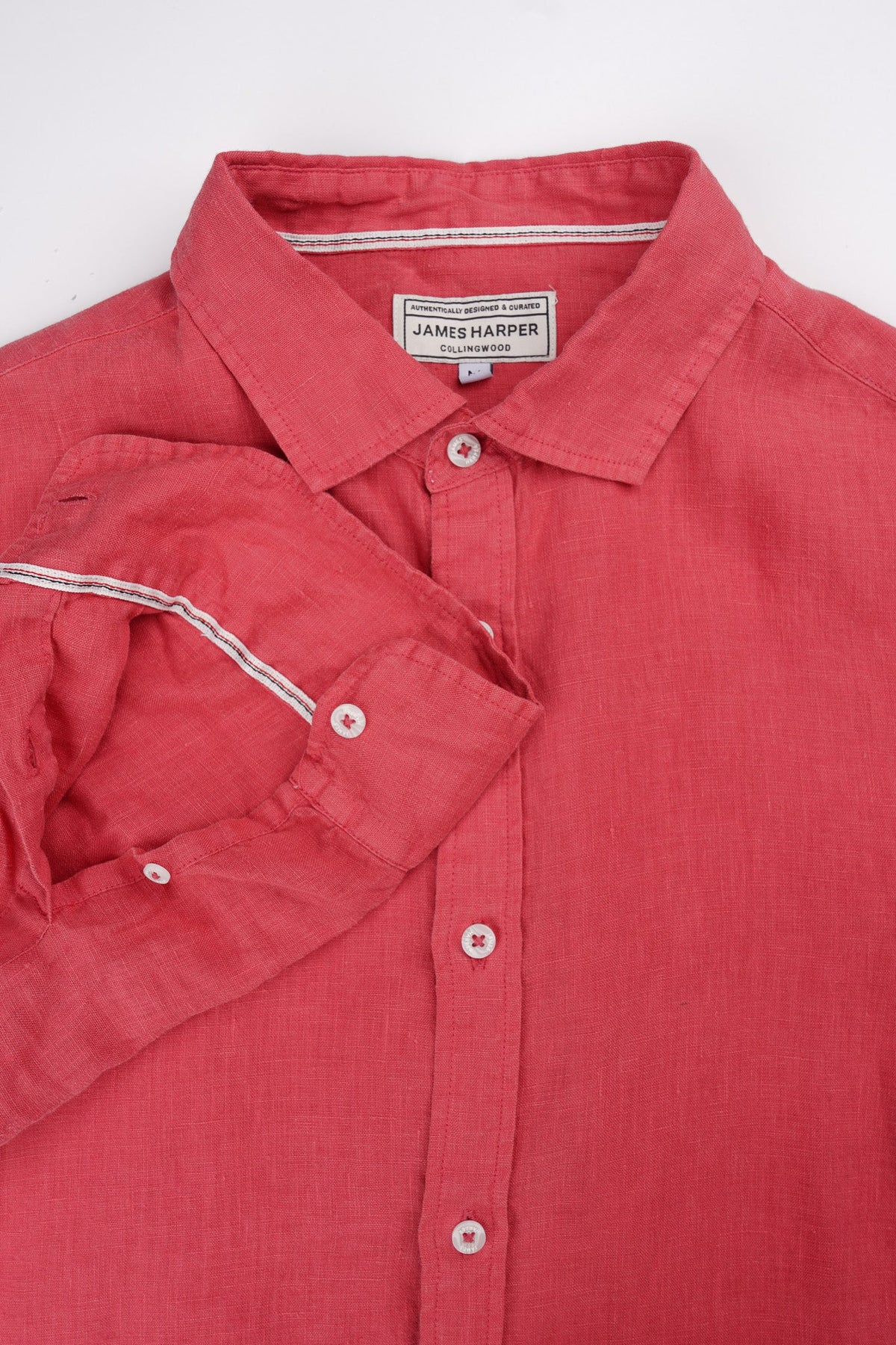 James Harper Pure Linen LS Shirt in Coral JHS725