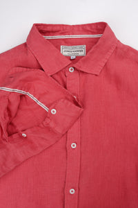 James Harper Pure Linen LS Shirt in Coral JHS725