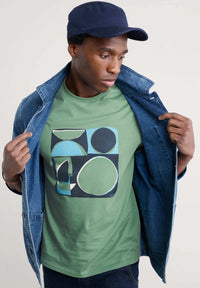 Seasalt Mens Midwatch T-Shirt Cutout Shapes Dark Pistachio