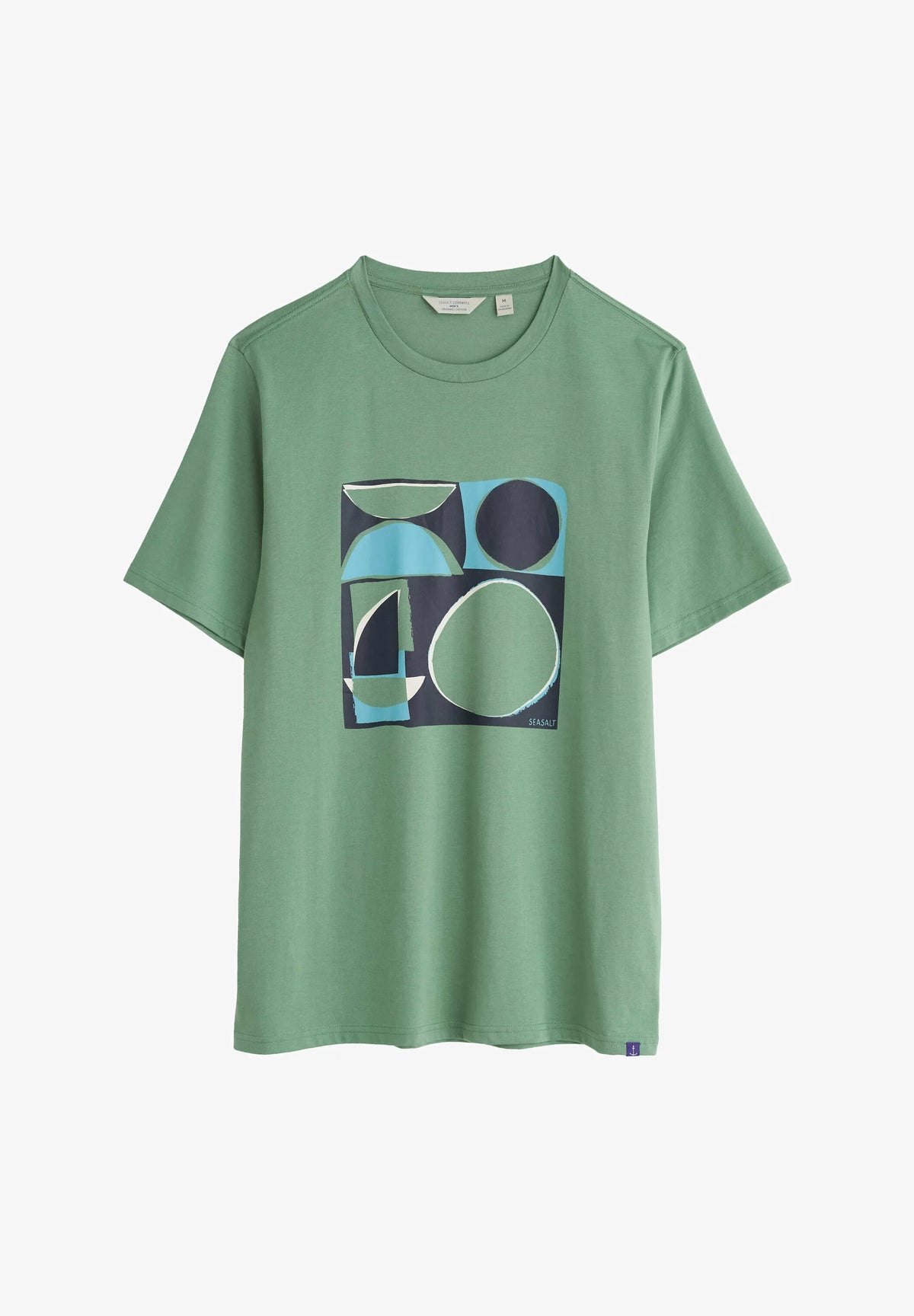 Seasalt Mens Midwatch T-Shirt Cutout Shapes Dark Pistachio
