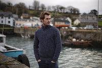 Men's Fisherman Cashmere Marled Zip Neck Sweater in Indigo/Grey FH501A