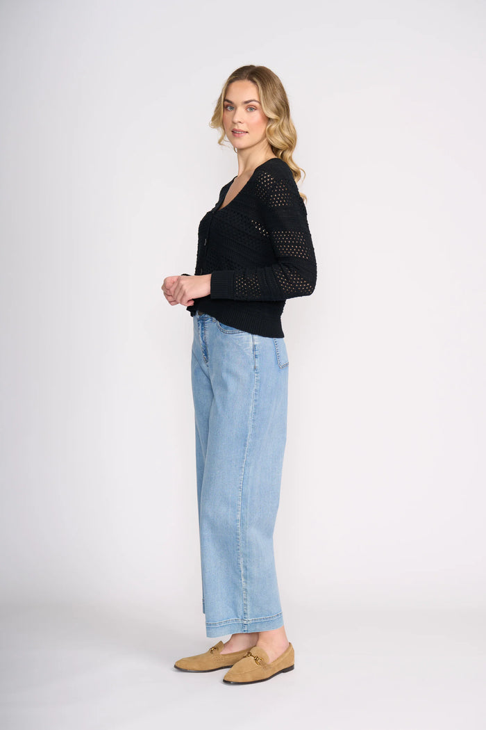 Foil Pulling Strings Cotton Cardigan - Black