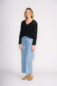Foil Pulling Strings Cotton Cardigan - Black