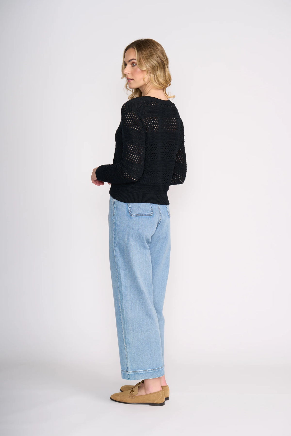 Foil Pulling Strings Cotton Cardigan - Black