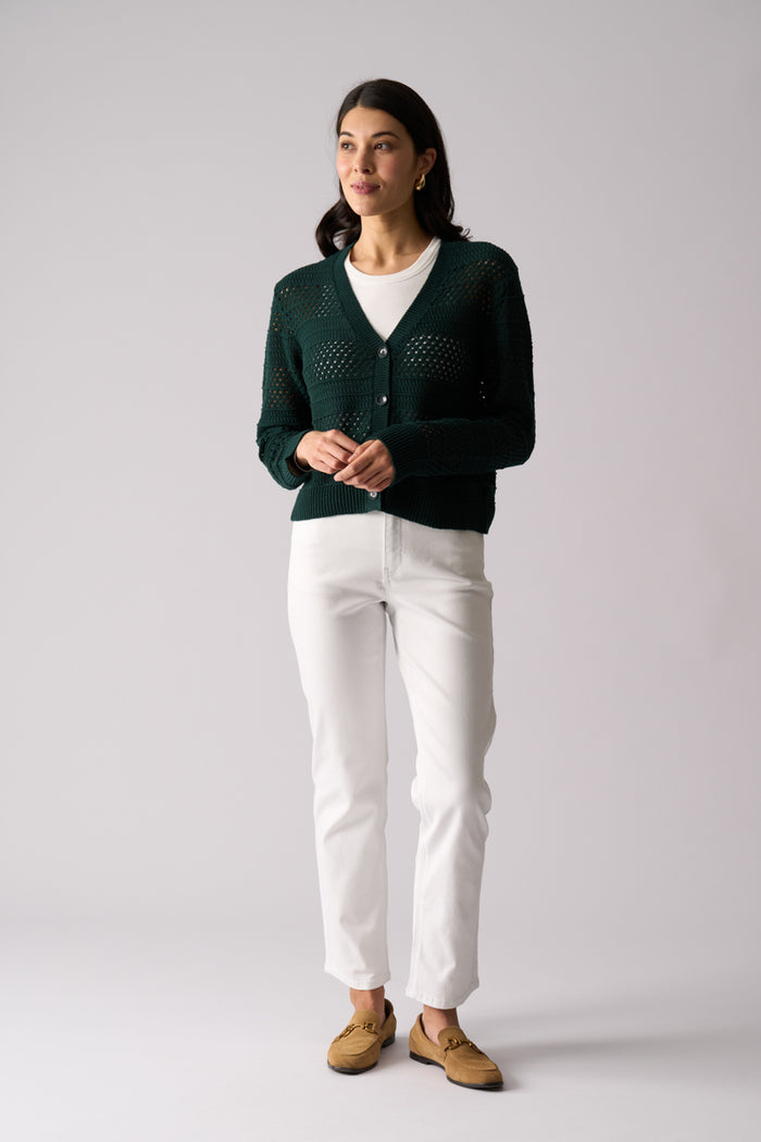 Foil Pulling Strings Cotton Cardigan - Ivy Green