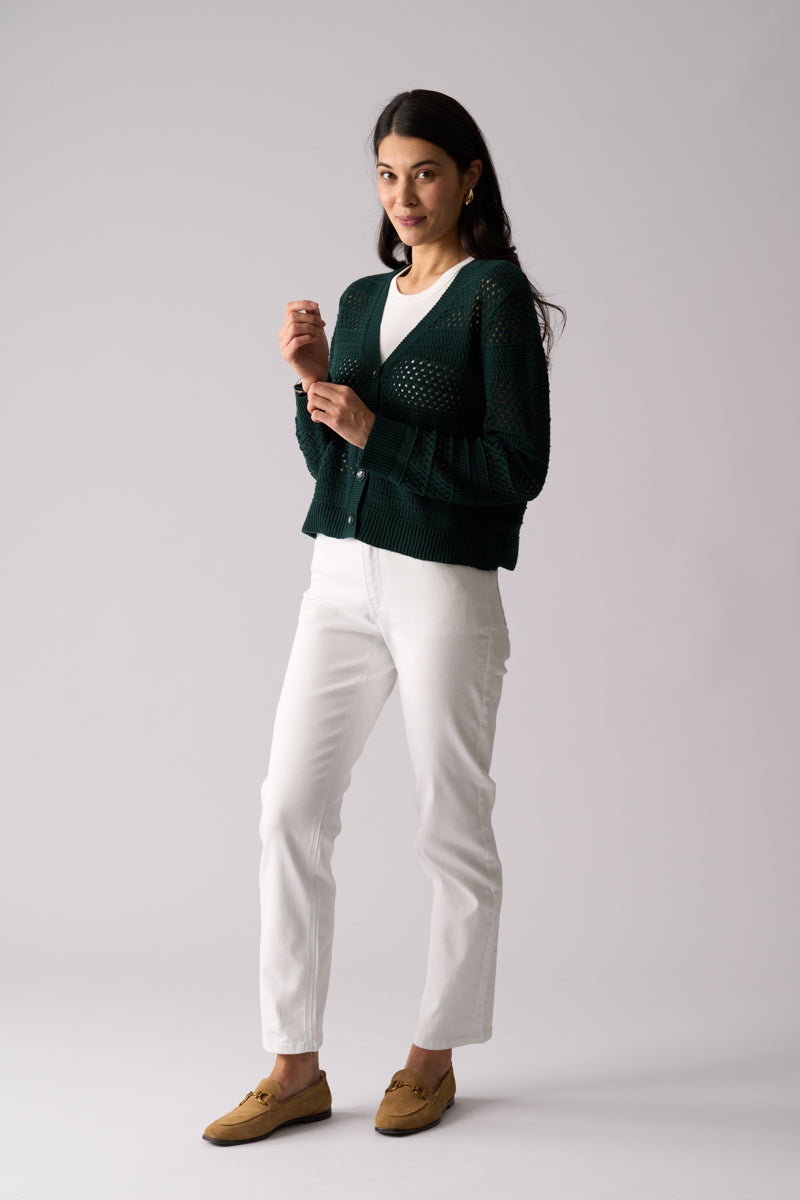 Foil Pulling Strings Cotton Cardigan - Ivy Green