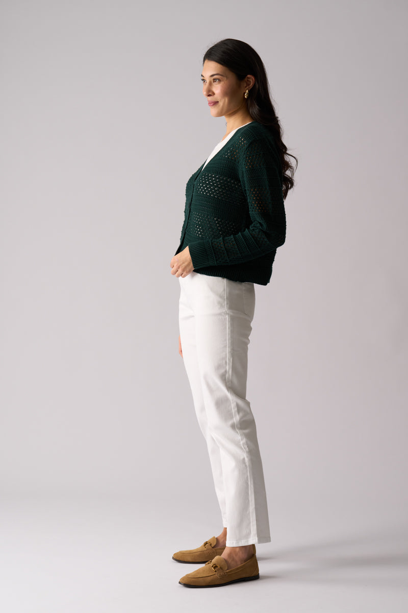 Foil Pulling Strings Cotton Cardigan - Ivy Green