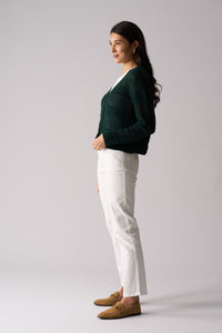 Foil Pulling Strings Cotton Cardigan - Ivy Green