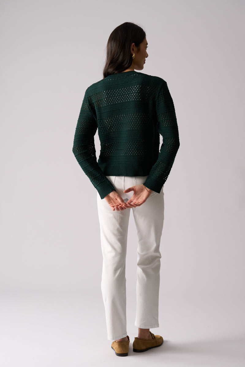 Foil Pulling Strings Cotton Cardigan - Ivy Green