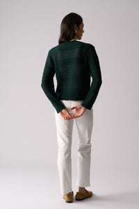 Foil Pulling Strings Cotton Cardigan - Ivy Green