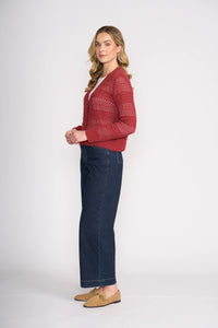 Foil Pulling Strings Cotton Cardigan - Red Earth