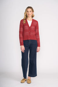 Foil Pulling Strings Cotton Cardigan - Red Earth