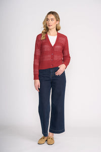 Foil Pulling Strings Cotton Cardigan - Red Earth
