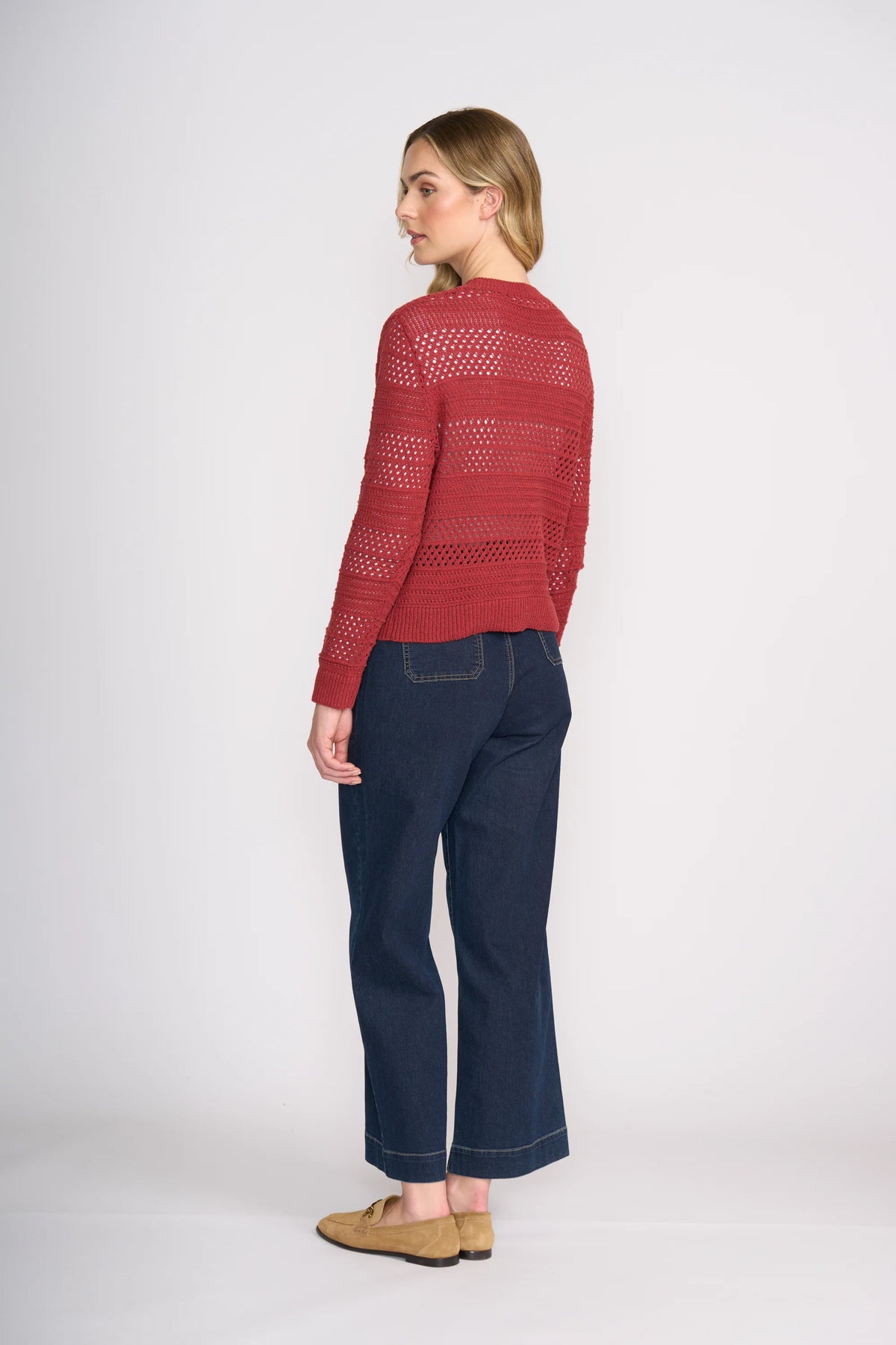 Foil Pulling Strings Cotton Cardigan - Red Earth