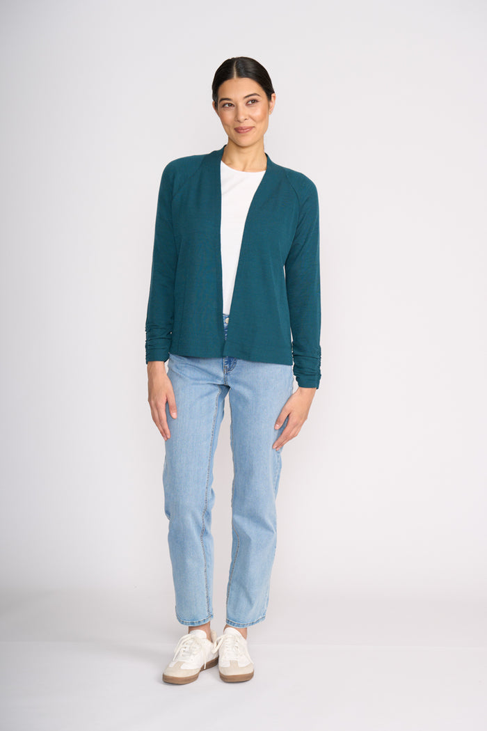 Foil High Tied Cardigan in Midnight Green