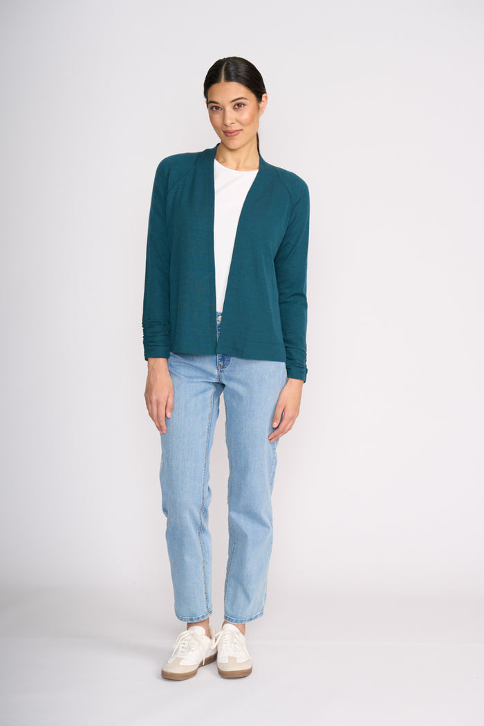 Foil High Tied Cardigan in Midnight Green