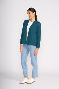 Foil High Tied Cardigan in Midnight Green