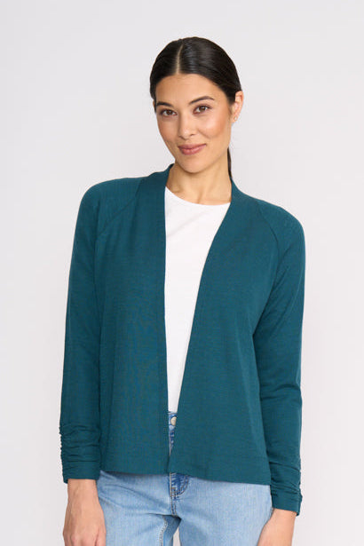 Foil High Tied Cardigan in Midnight Green