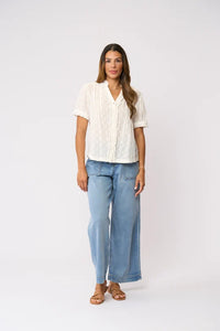 Crushing it Cap Sleeve Shirt in White Texture FO8615
