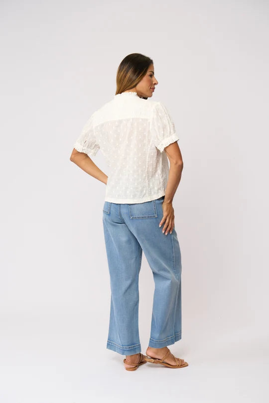 Crushing it Cap Sleeve Shirt in White Texture FO8615